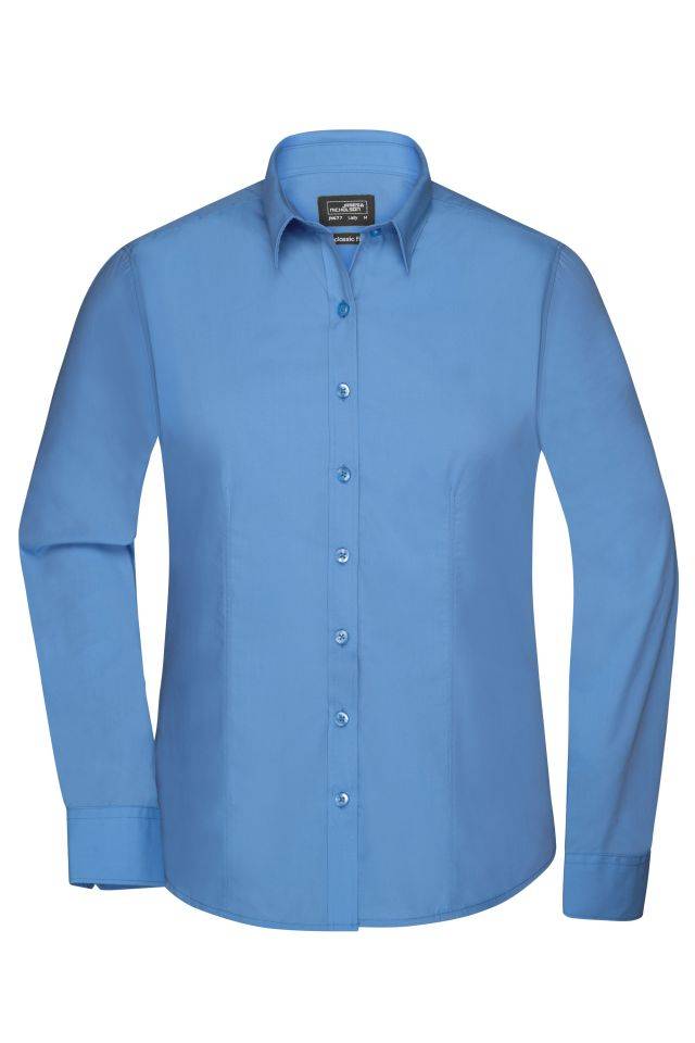 Ladies' Shirt Longsleeve Poplin Klassisches Shirt aus pflegeleichtem Mischgewebe blau, Gr. S