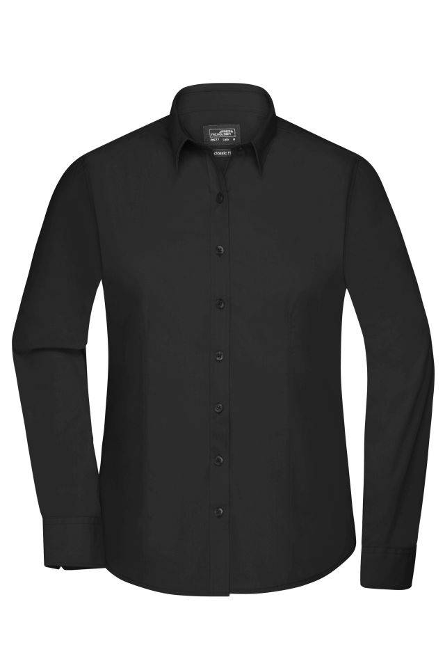 Ladies' Shirt Longsleeve Poplin Klassisches Shirt aus pflegeleichtem Mischgewebe schwarz, Gr. 3XL