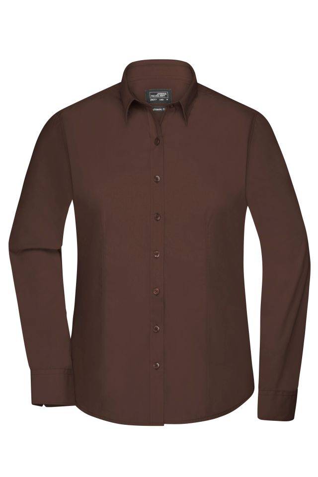 Ladies' Shirt Longsleeve Poplin Klassisches Shirt aus pflegeleichtem Mischgewebe braun, Gr. XS