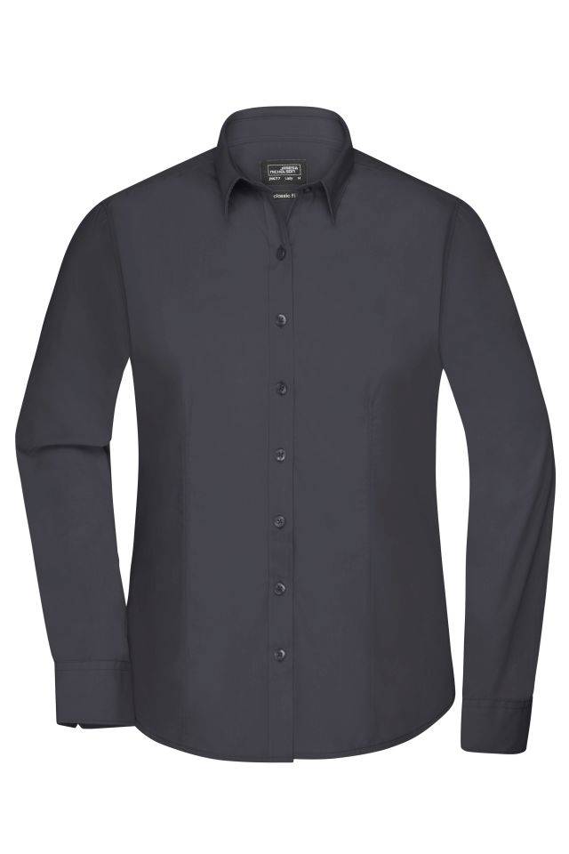 Ladies' Shirt Longsleeve Poplin Klassisches Shirt aus pflegeleichtem Mischgewebe grau, Gr. S