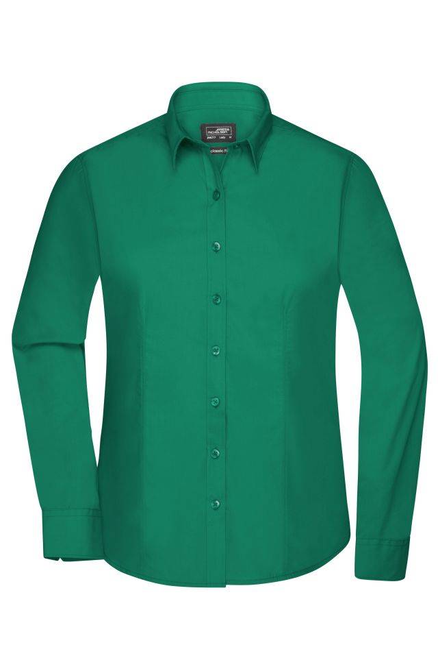 Ladies' Shirt Longsleeve Poplin Klassisches Shirt aus pflegeleichtem Mischgewebe grün, Gr. XXL