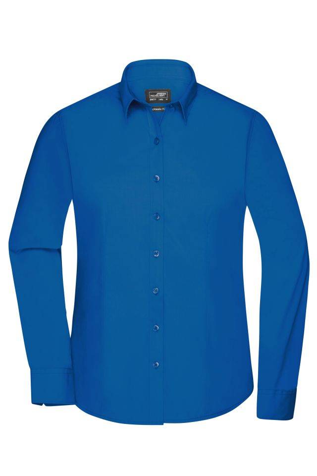 Ladies' Shirt Longsleeve Poplin Klassisches Shirt aus pflegeleichtem Mischgewebe blau, Gr. 3XL