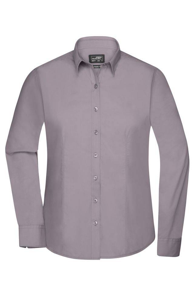 Ladies' Shirt Longsleeve Poplin Klassisches Shirt aus pflegeleichtem Mischgewebe grau, Gr. 3XL