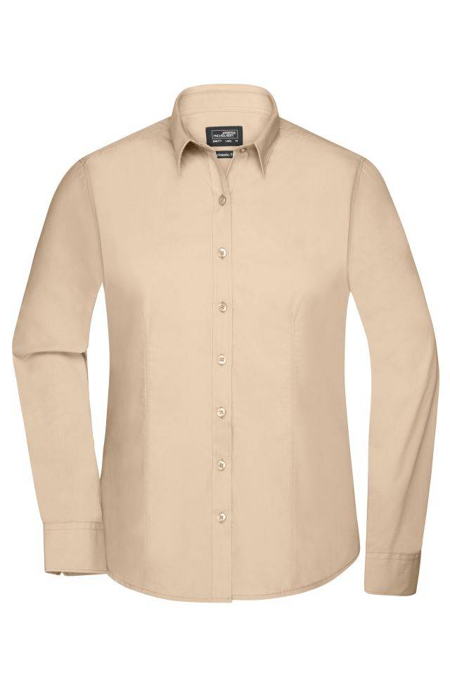 Ladies' Shirt Longsleeve Poplin Klassisches Shirt aus pflegeleichtem Mischgewebe braun/grau, Gr. M