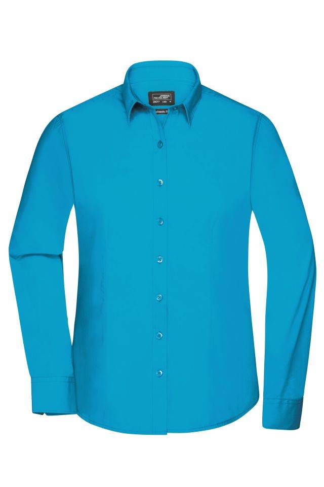Ladies' Shirt Longsleeve Poplin Klassisches Shirt aus pflegeleichtem Mischgewebe blau, Gr. L