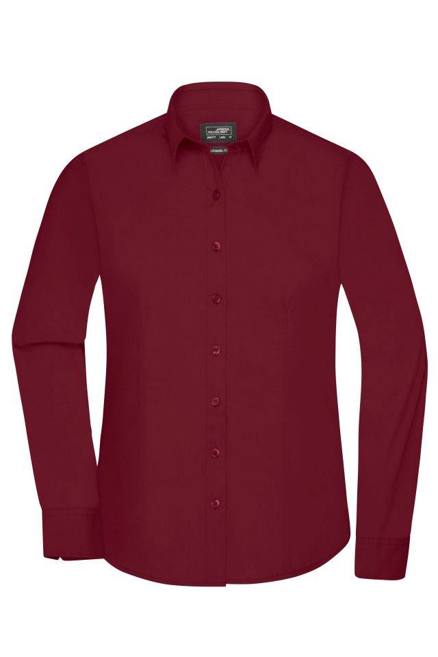 Ladies' Shirt Longsleeve Poplin Klassisches Shirt aus pflegeleichtem Mischgewebe rot/weinrot, Gr. XXL