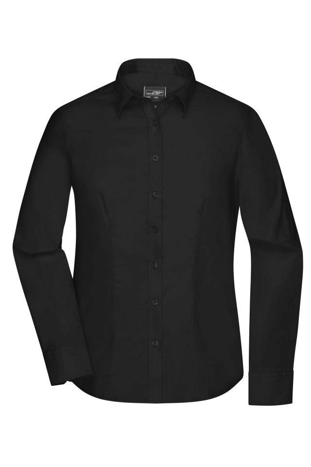 Ladies' Shirt Longsleeve Micro-Twill Klassisches Shirt in pflegeleichter Baumwollqualität schwarz, Gr. XL