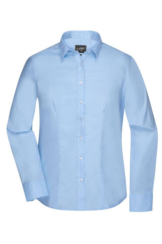 Ladies' Shirt Longsleeve Micro-Twill Klassisches Shirt in pflegeleichter Baumwollqualität blau, Gr. L