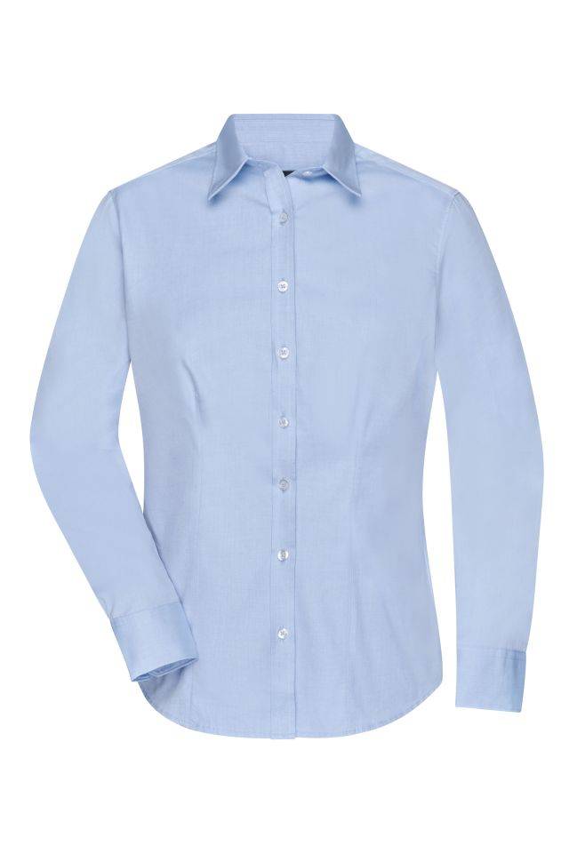 Ladies' Shirt Longsleeve Herringbone Klassisches Shirt aus pflegeleichter Mischqualität blau, Gr. L