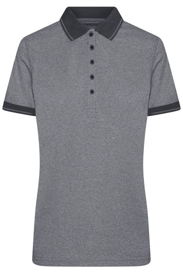 Ladies' Heather Polo Melange Polo mit modischen Details schwarz, Gr. XXL