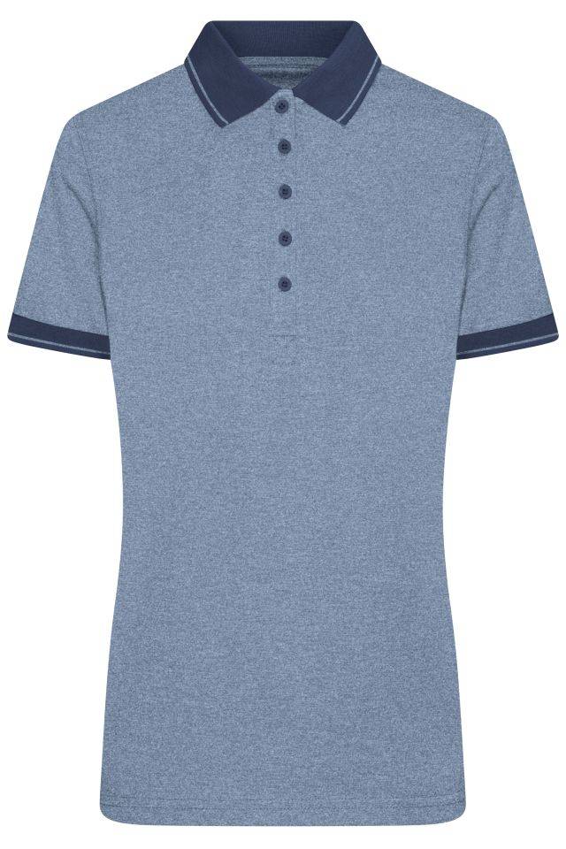 Ladies' Heather Polo Melange Polo mit modischen Details blau, Gr. XXL