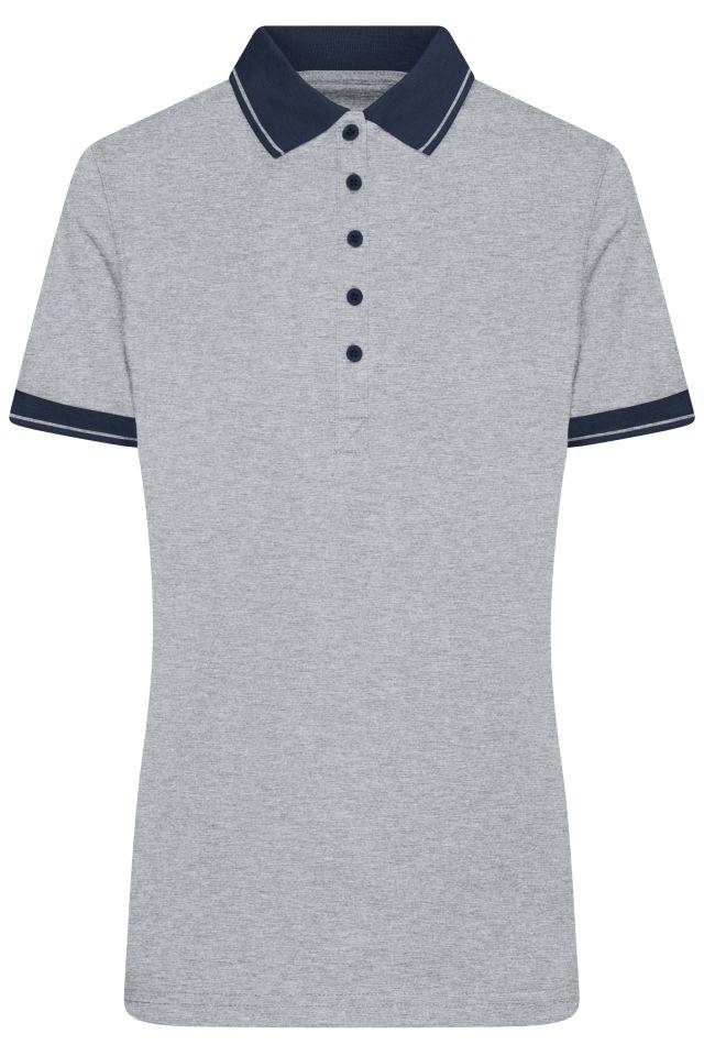 Ladies' Heather Polo Melange Polo mit modischen Details grau/blau, Gr. L
