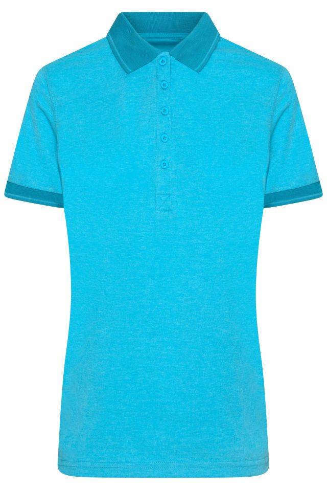 Ladies' Heather Polo Melange Polo mit modischen Details blau, Gr. XXL