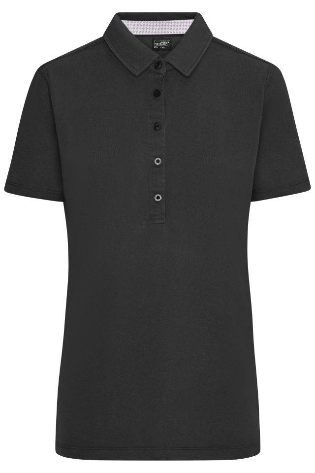 Ladies' Polo Polo mit modischen Details schwarz/weiß/grau, Gr. M