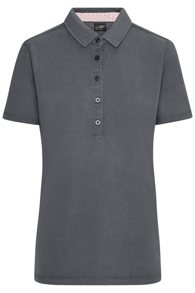 Ladies' Polo Polo mit modischen Details grau/weiß/rot, Gr. S