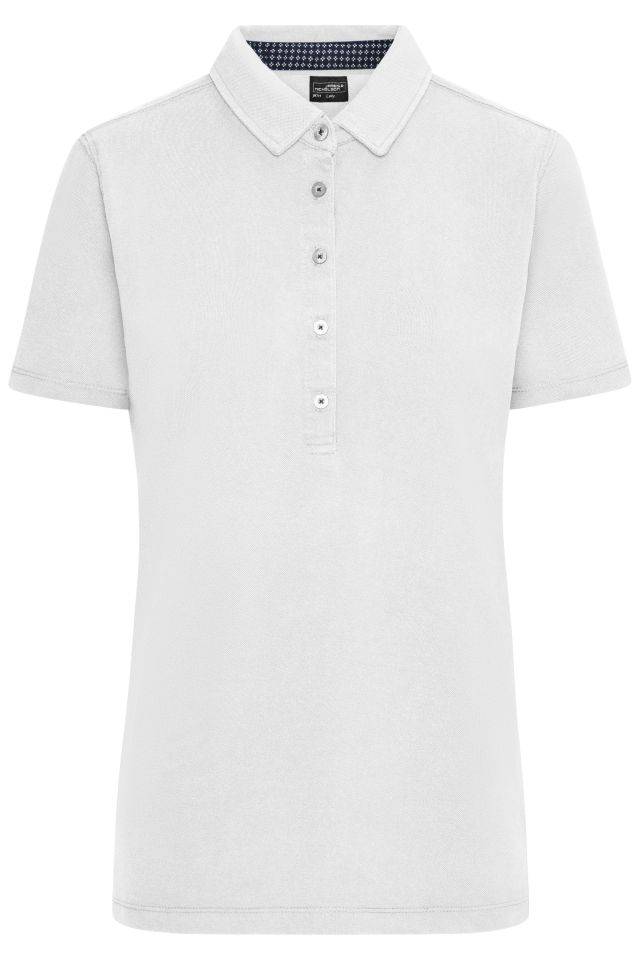 Ladies' Polo Polo mit modischen Details weiß/blau, Gr. M