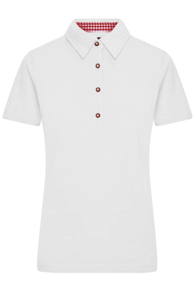 Ladies' Traditional Polo Klassisches Polo im Trachtenlook weiß/rot, Gr. XXL