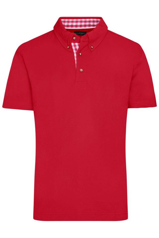 Men's Traditional Polo Klassisches Polo im Trachtenlook weiß/rot, Gr. 3XL