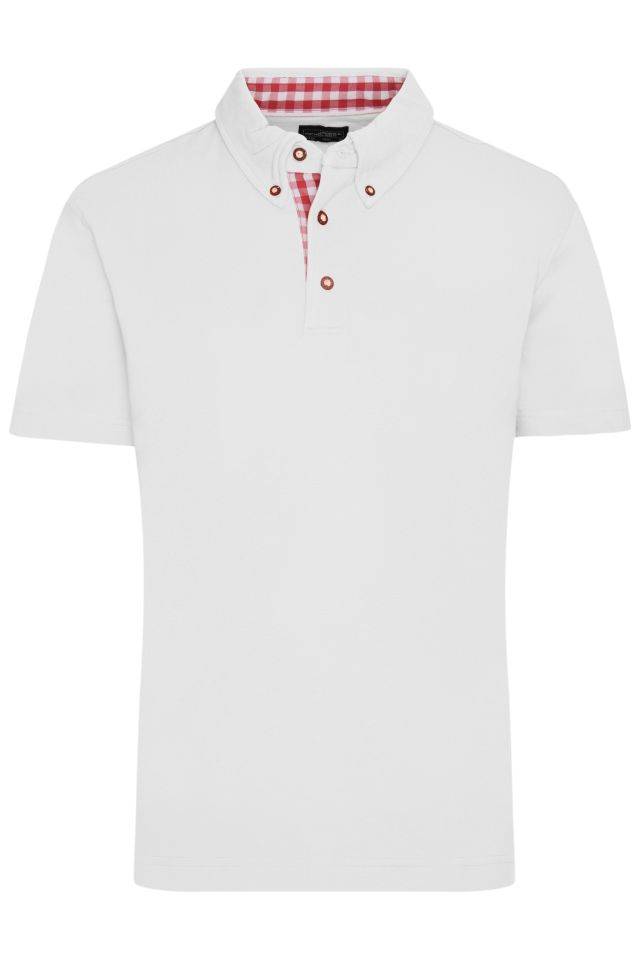 Men's Traditional Polo Klassisches Polo im Trachtenlook weiß/rot, Gr. XL