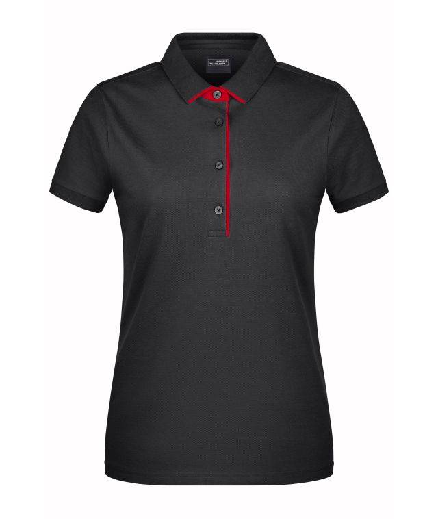 Ladies' Polo Single Stripe Klassisches Polo mit Kontrastelementen schwarz/rot, Gr. XXL