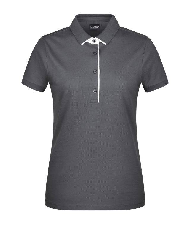 Ladies' Polo Single Stripe Klassisches Polo mit Kontrastelementen grau/weiß, Gr. L