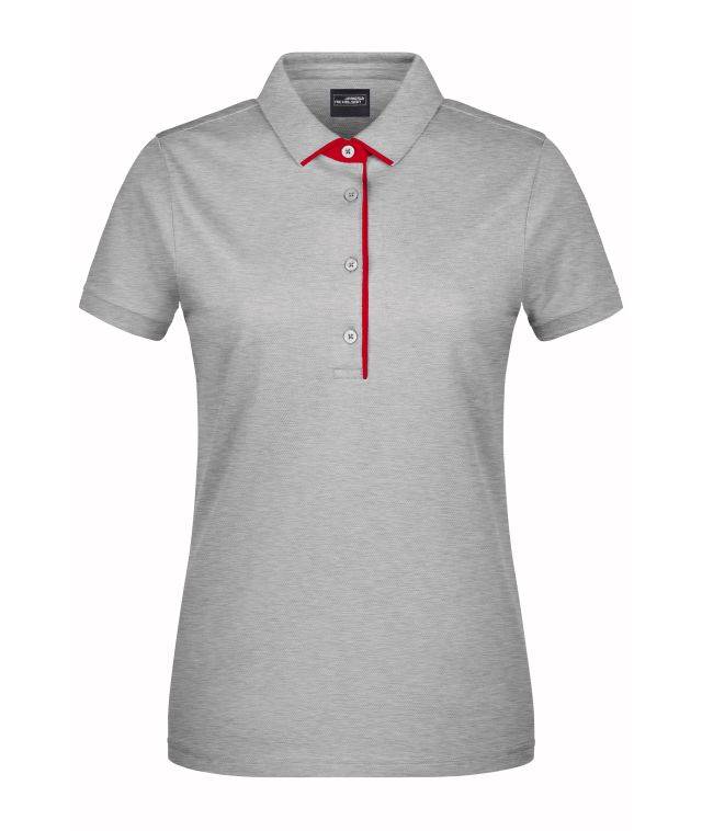 Ladies' Polo Single Stripe Klassisches Polo mit Kontrastelementen grau/rot, Gr. XXL
