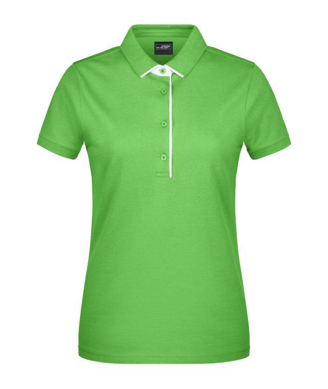 Ladies' Polo Single Stripe Klassisches Polo mit Kontrastelementen weiß/grün, Gr. S