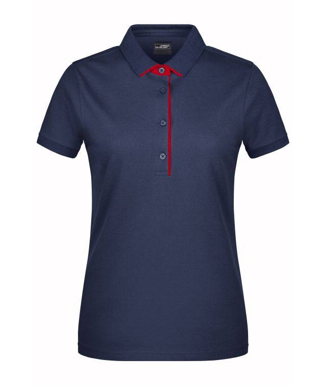 Ladies' Polo Single Stripe Klassisches Polo mit Kontrastelementen rot/blau, Gr. L