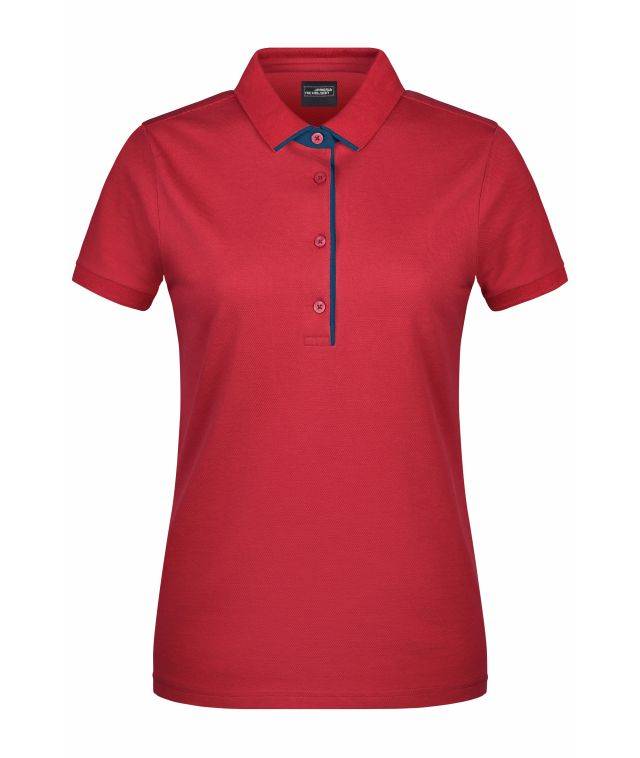 Ladies' Polo Single Stripe Klassisches Polo mit Kontrastelementen rot/blau, Gr. XXL