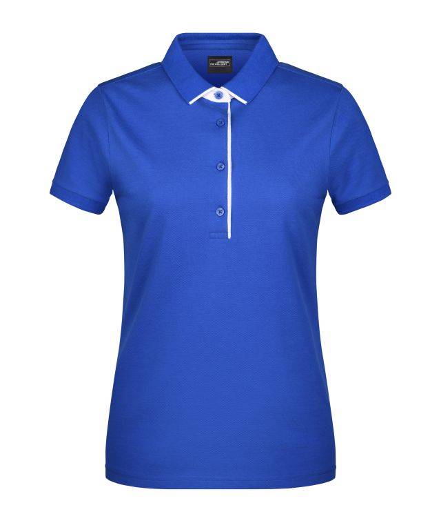 Ladies' Polo Single Stripe Klassisches Polo mit Kontrastelementen weiß/blau, Gr. XS