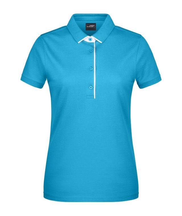 Ladies' Polo Single Stripe Klassisches Polo mit Kontrastelementen weiß/blau, Gr. L