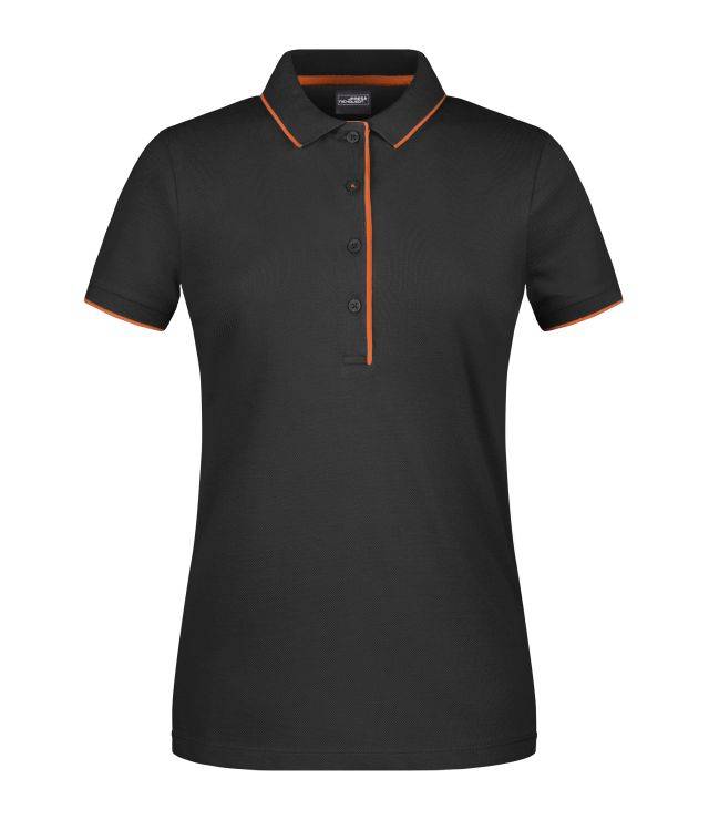 Ladies' Polo Stripe Klassisches Polo mit Kontraststreifen schwarz/orange, Gr. L