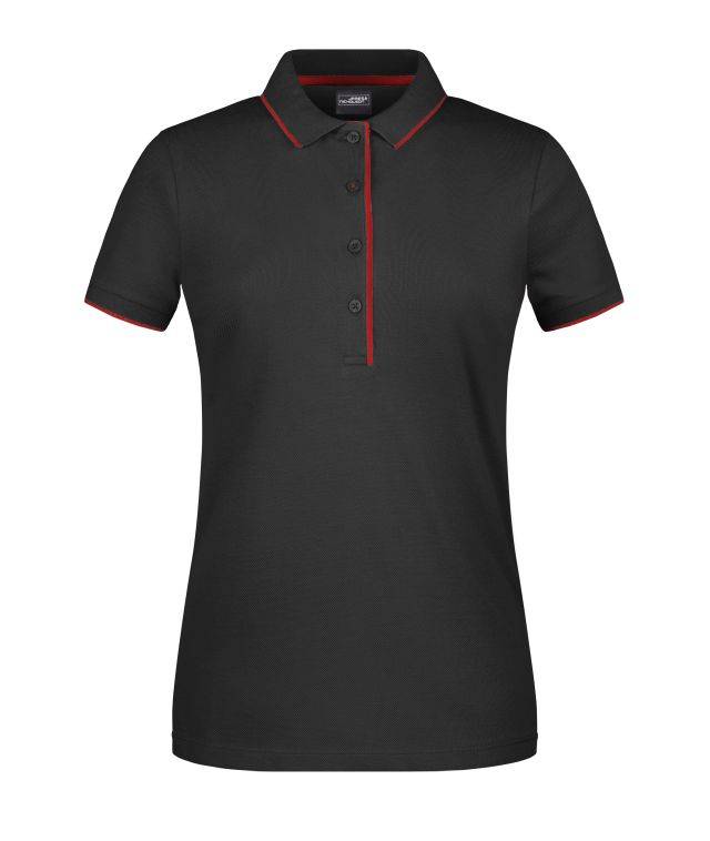 Ladies' Polo Stripe Klassisches Polo mit Kontraststreifen schwarz/rot, Gr. M