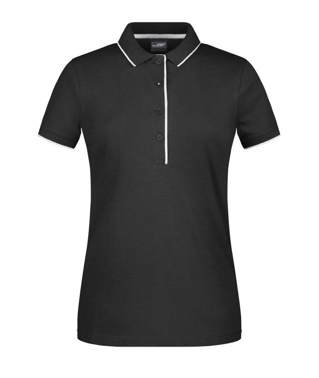 Ladies' Polo Stripe Klassisches Polo mit Kontraststreifen schwarz/grau, Gr. XXL
