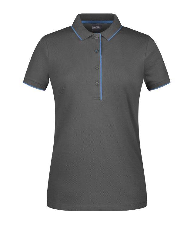 Ladies' Polo Stripe Klassisches Polo mit Kontraststreifen blau/grau, Gr. XS
