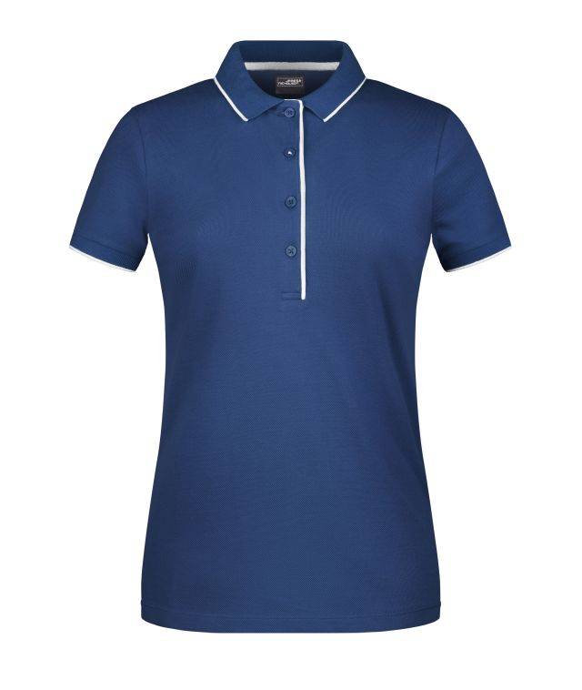 Ladies' Polo Stripe Klassisches Polo mit Kontraststreifen weiß/blau, Gr. XL