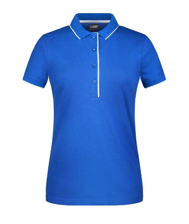 Ladies' Polo Stripe Klassisches Polo mit Kontraststreifen weiß/blau, Gr. XS