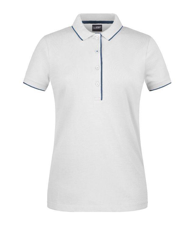 Ladies' Polo Stripe Klassisches Polo mit Kontraststreifen weiß/blau, Gr. M