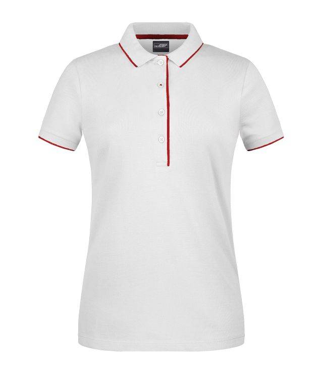Ladies' Polo Stripe Klassisches Polo mit Kontraststreifen weiß/rot, Gr. L
