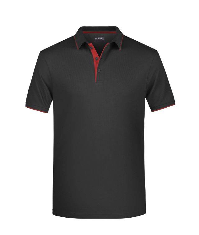 Men's Polo Stripe Klassisches Polo mit Kontraststreifen schwarz/rot, Gr. M