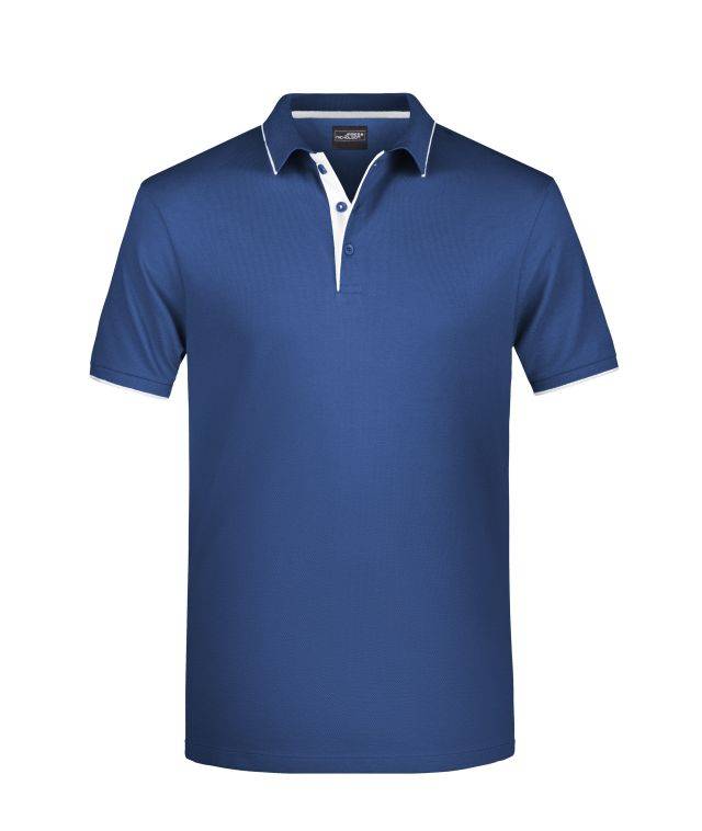 Men's Polo Stripe Klassisches Polo mit Kontraststreifen weiß/blau, Gr. XL
