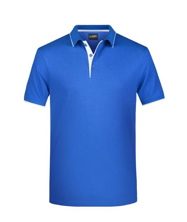 Men's Polo Stripe Klassisches Polo mit Kontraststreifen weiß/blau, Gr. M