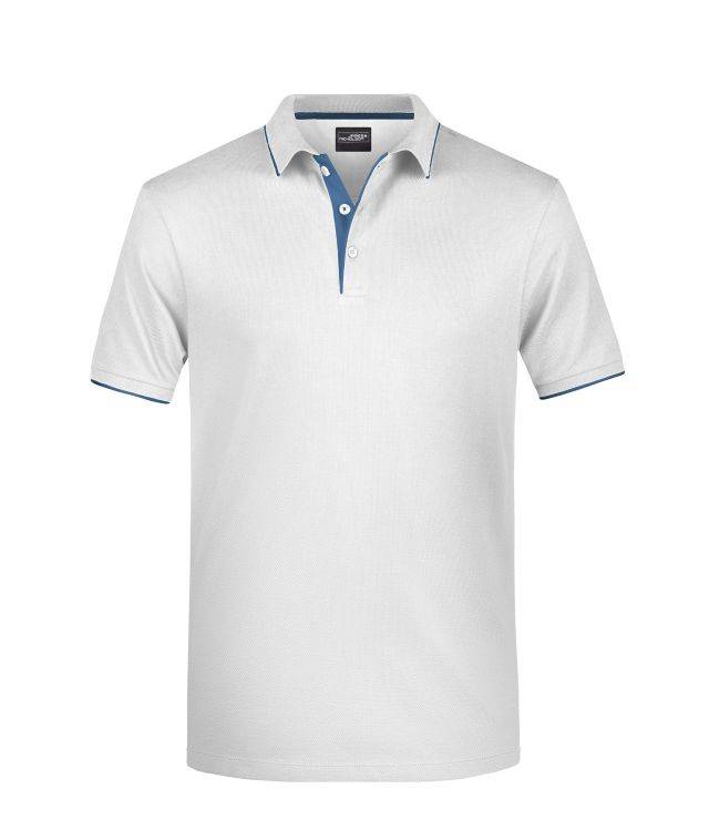 Men's Polo Stripe Klassisches Polo mit Kontraststreifen weiß/blau, Gr. XXL