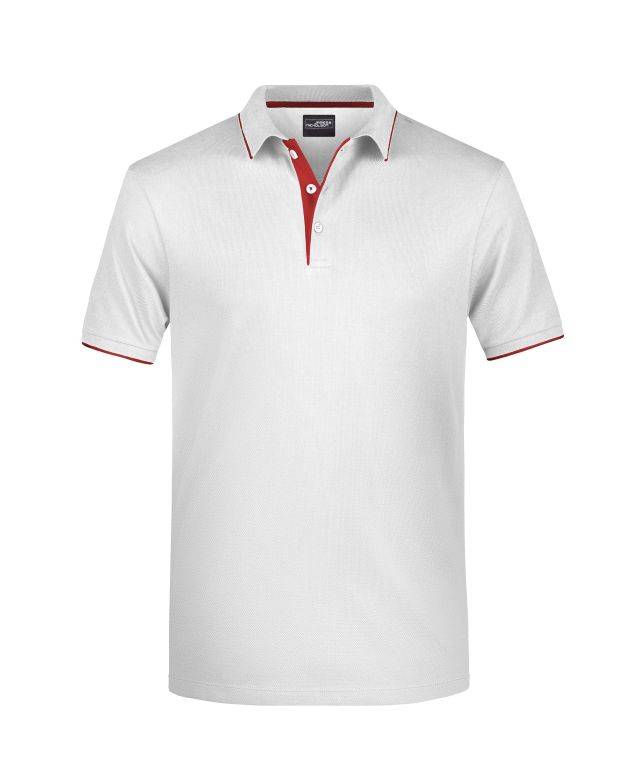 Men's Polo Stripe Klassisches Polo mit Kontraststreifen weiß/rot, Gr. XXL