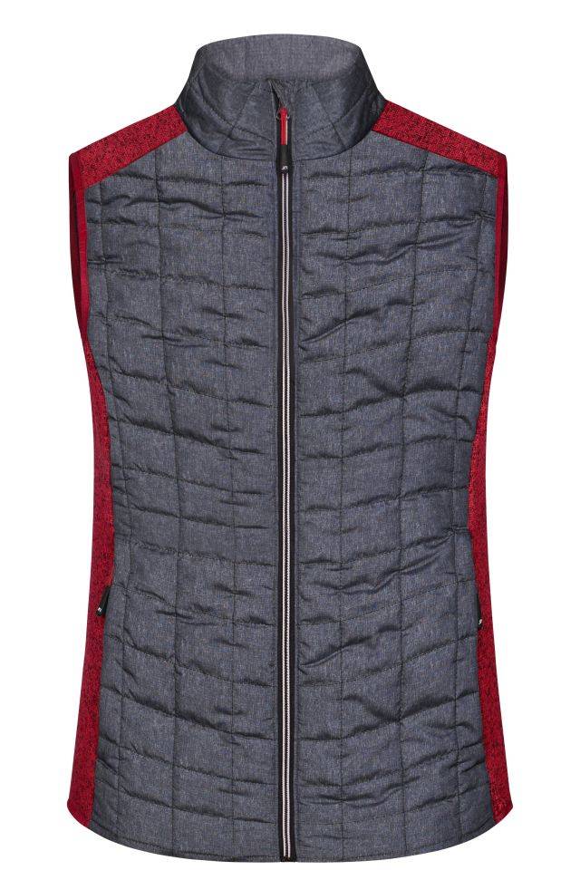 Ladies' Knitted Hybrid Vest Weste im stylischen Materialmix rot/grau, Gr. XS