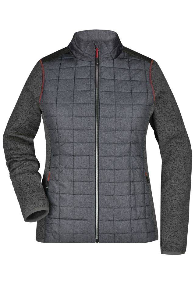 Ladies' Knitted Hybrid Jacket Strickfleecejacke im stylischen Materialmix grau, Gr. XL
