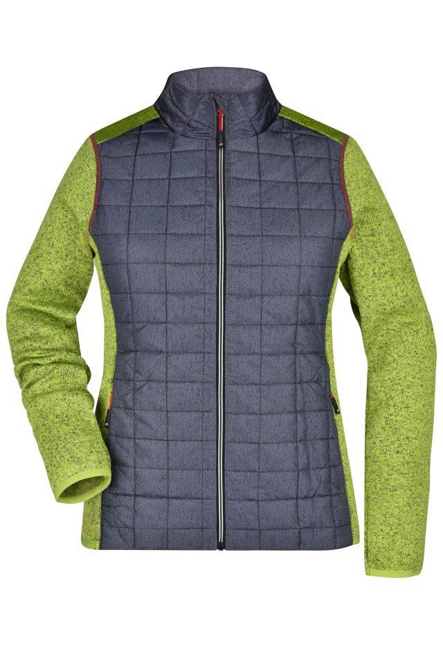 Ladies' Knitted Hybrid Jacket Strickfleecejacke im stylischen Materialmix grau/grün, Gr. L