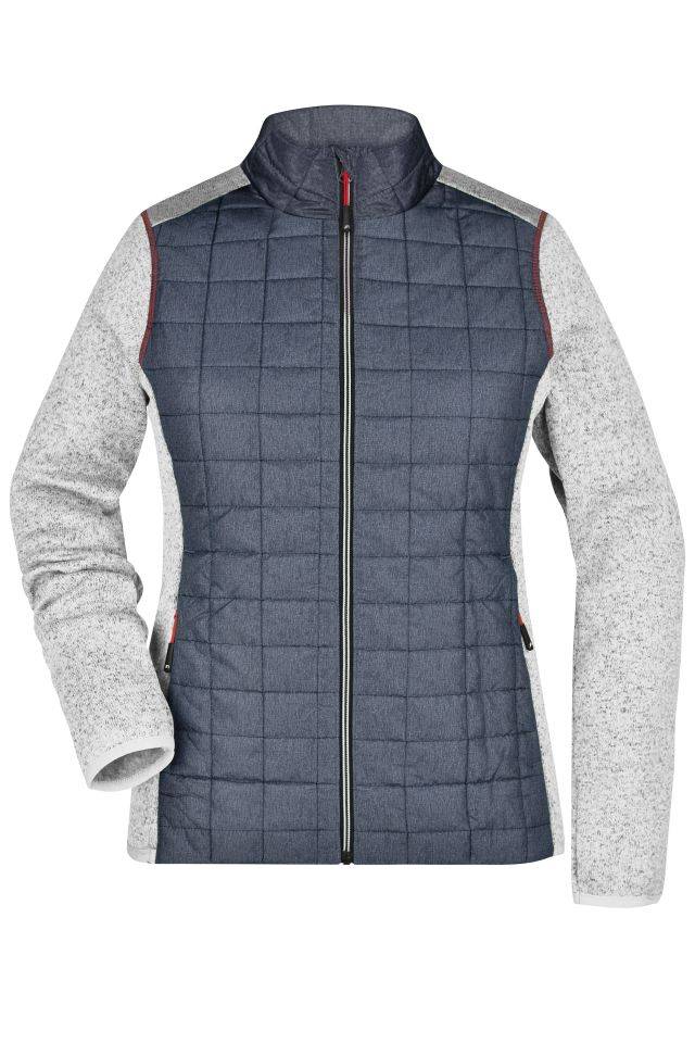 Ladies' Knitted Hybrid Jacket Strickfleecejacke im stylischen Materialmix grau, Gr. S