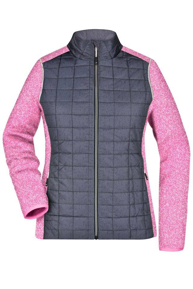 Ladies' Knitted Hybrid Jacket Strickfleecejacke im stylischen Materialmix grau/pink, Gr. S