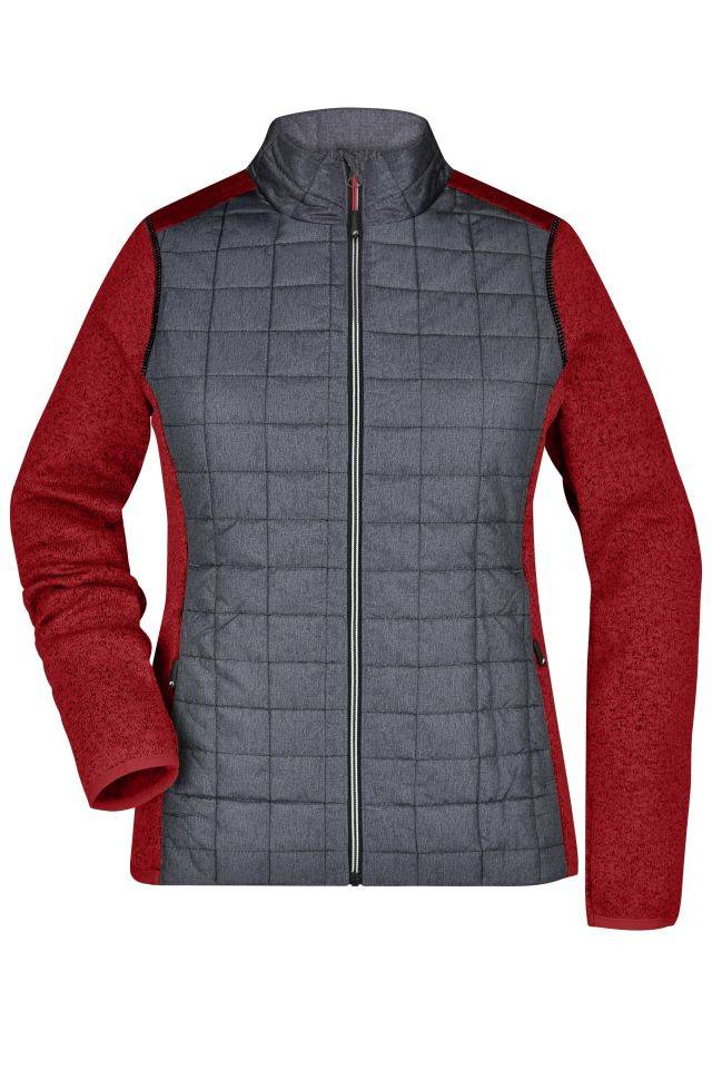 Ladies' Knitted Hybrid Jacket Strickfleecejacke im stylischen Materialmix rot/grau, Gr. XXL